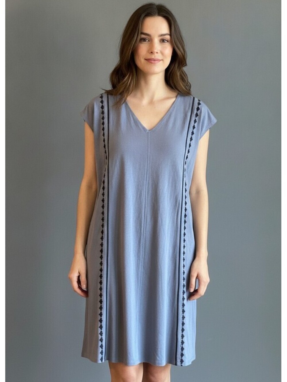J. Jill Womens Blue Minimalist Dress Medium Cap Sleeve V Neck Cottagecore Casual